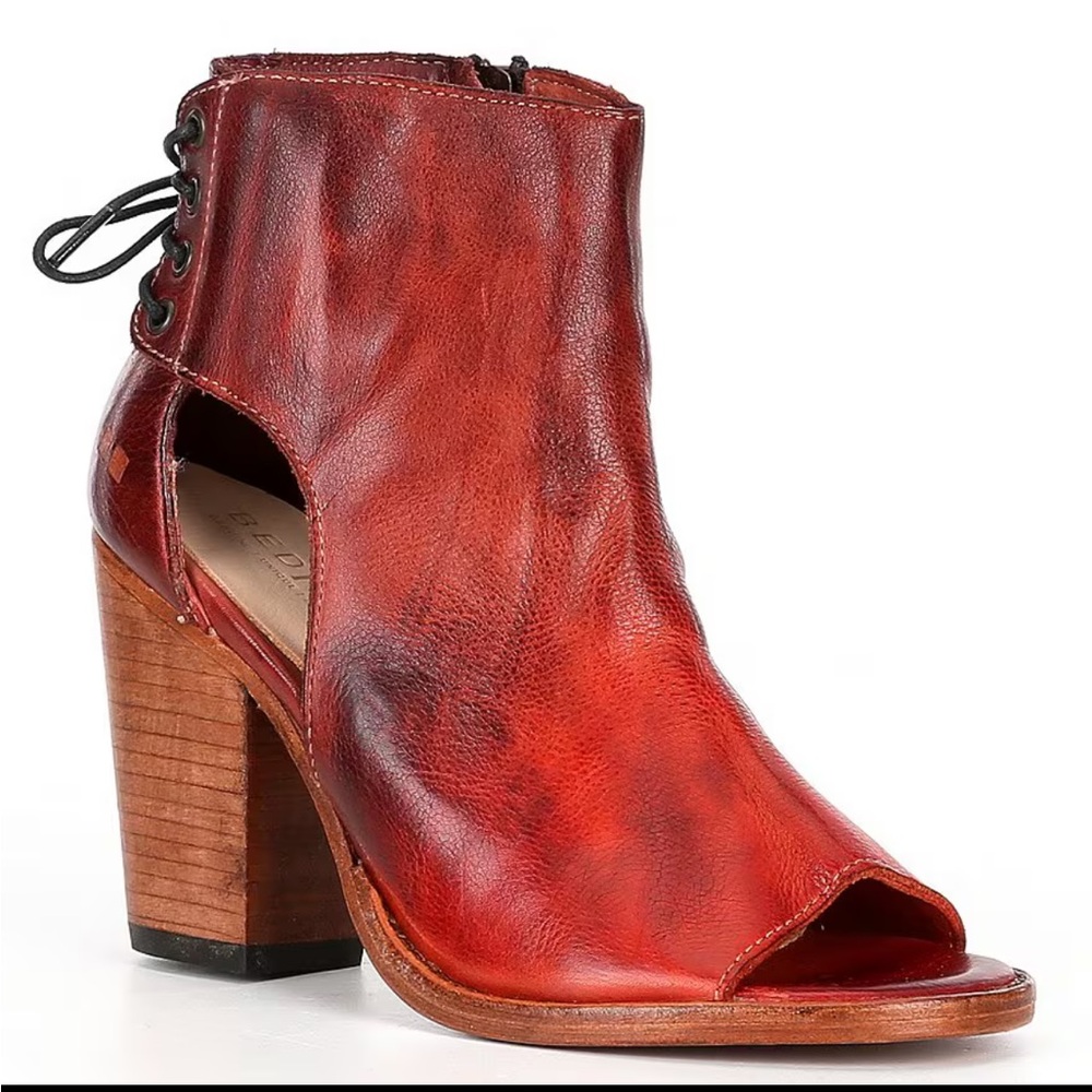 Bed Stu Angelique Leather Back Lace Peep Toe Booties In Cranberry Size 8.5 - Picture 3 of 16